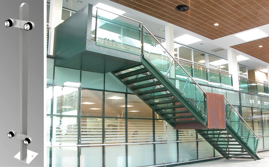 Стійка з нержавіючої сталі з кріпленнями для плоского скла